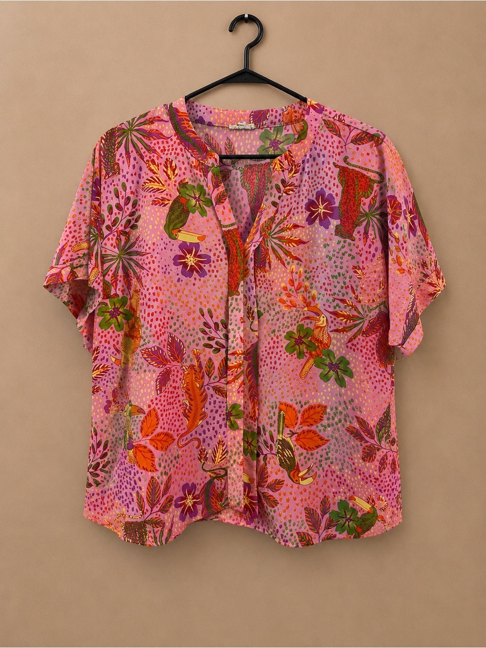 JODIFL Pink Tropical Floral Button-Front Blouse